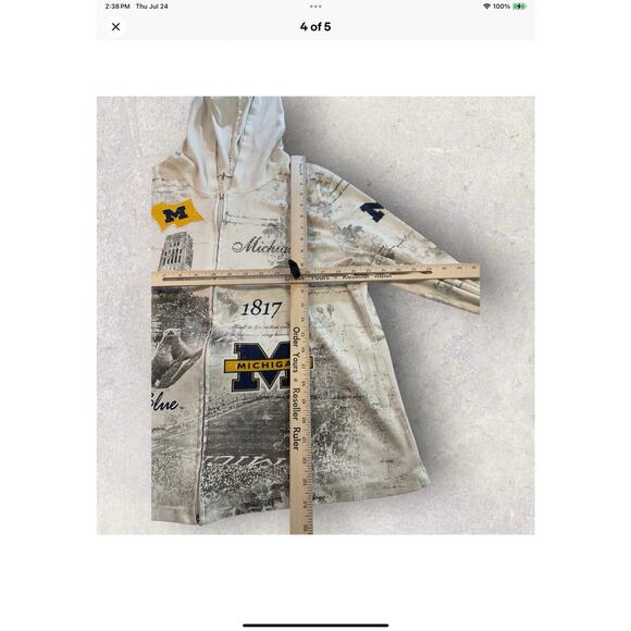 Univ of Michigan Zip Hoodie Women’s Size M Cream Graphic Go Blue Wolverines - Picture 7 of 8